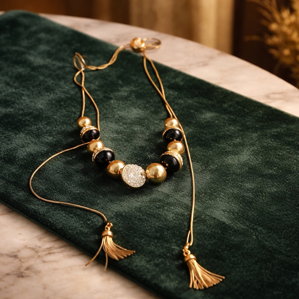 Gold Tone Statement Necklace Adjustable Tassel Ch… - image 3